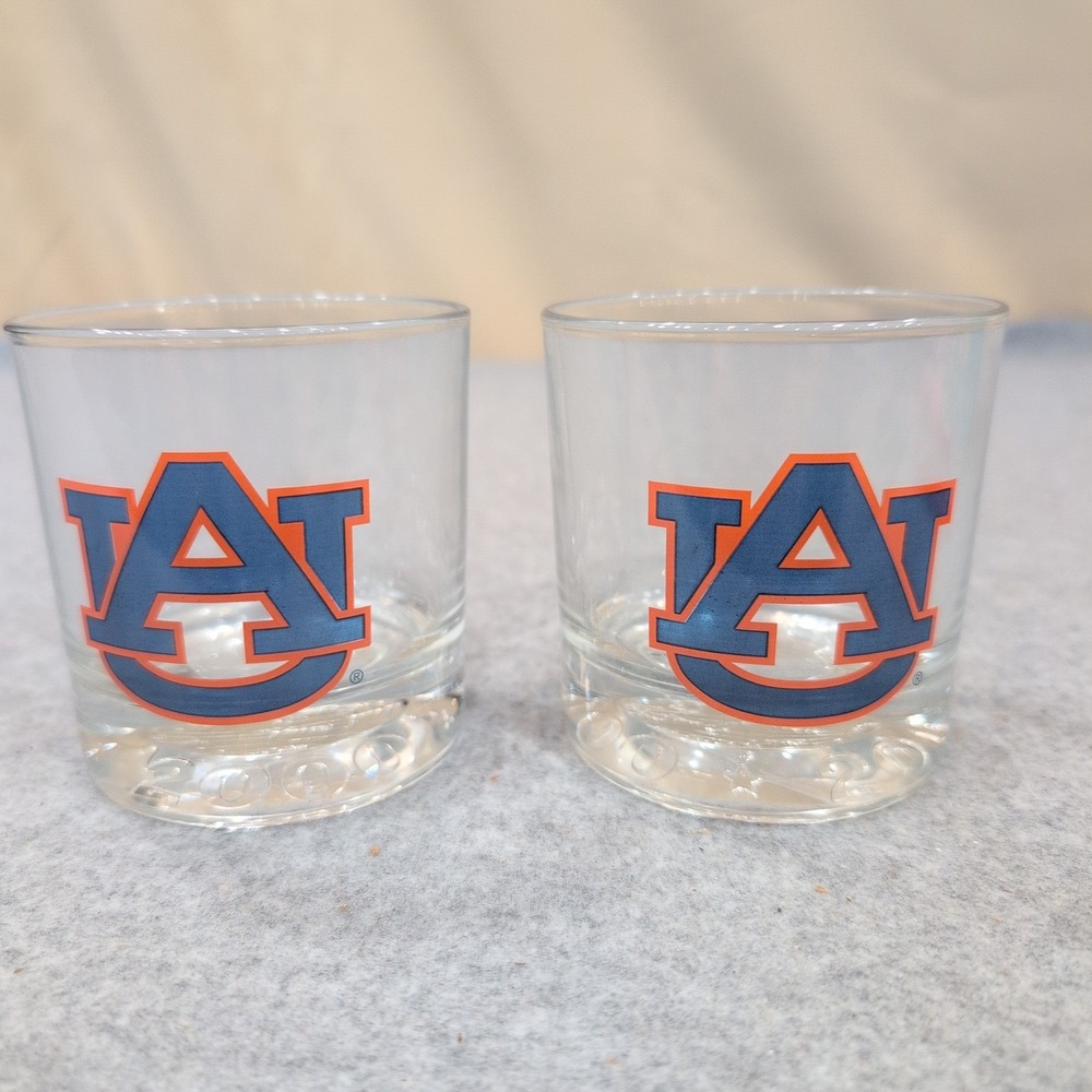 Auburn Tigers AU Logo Whiskey Glasses Set of 2 Clear Rocks Glass 2009 Base